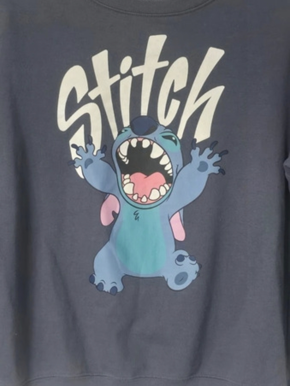 Disney Stitch Blue Double-sided Crew Neck Graphic Pullover Sweatshirt, Medium